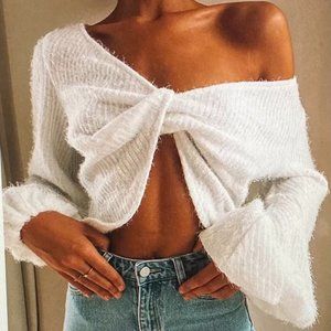 Princess Polly The White Henrik Cropped Sweater Size: 2